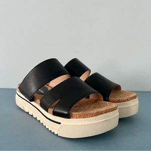 Adrienne Vittadini Sport Dean Double Strap Slide Black & White Platform Sandals